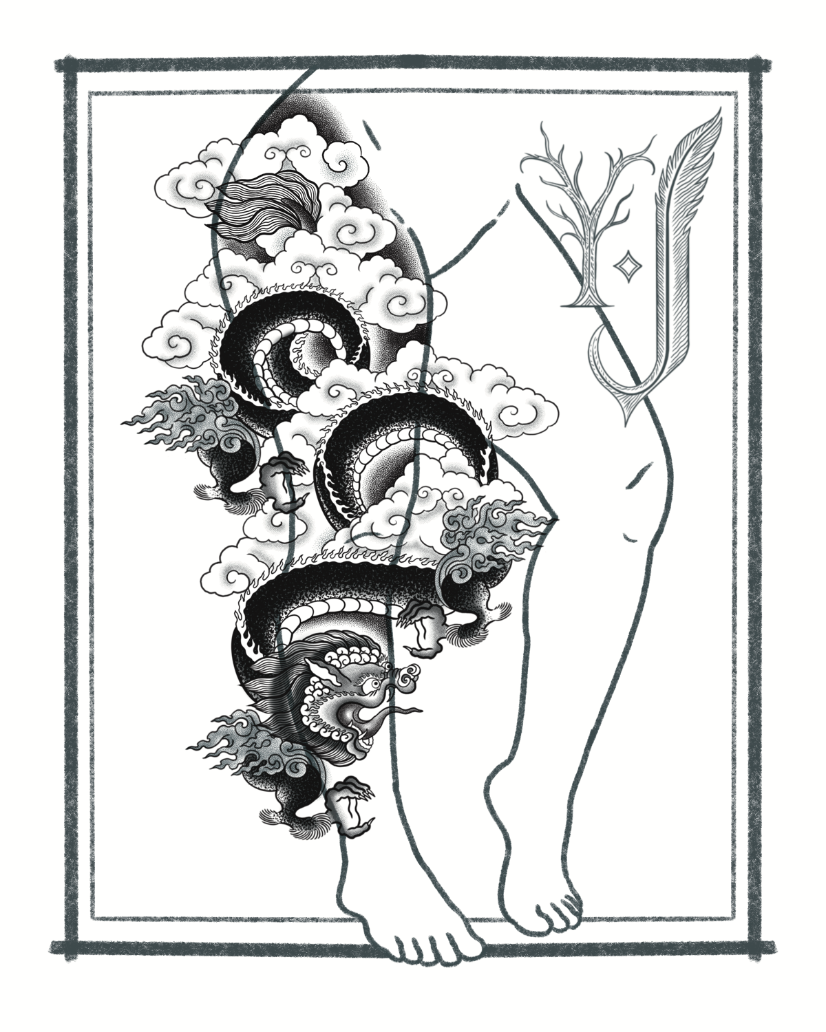 Tatuaje dragón pierna completa